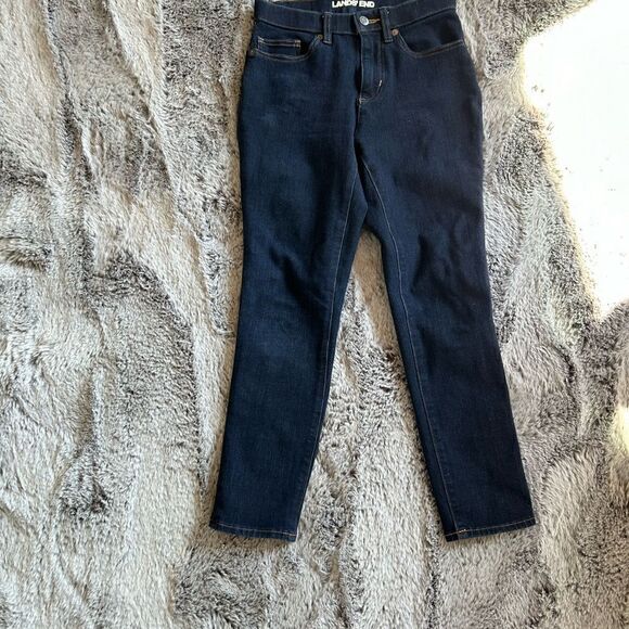 Land's End midrise stretchy cropped dark navy zip 5 pocket denim jeans Various - Picture 3 of 10